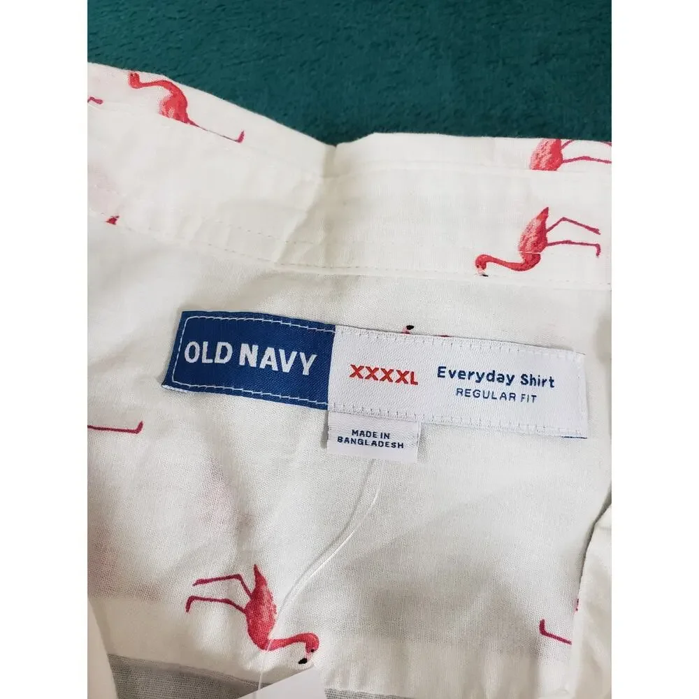 Old Navy Shirt Size 4XL XXXXL Mens Short Sleeve Button Up Flamingo NWT - Picture 5 of 10